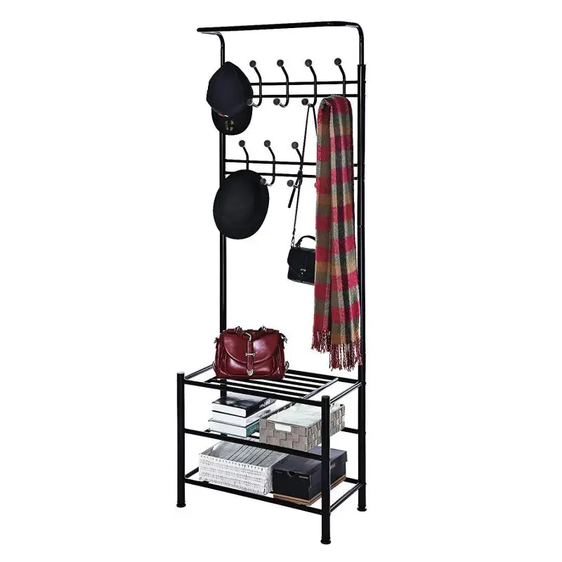 

Entryway Coat Shoe Rack Multifunctional Hallway Organizer 3-in-1 Hall Tree Hallway Organizer 10 Hooks And 3-Tier Shelves HWC