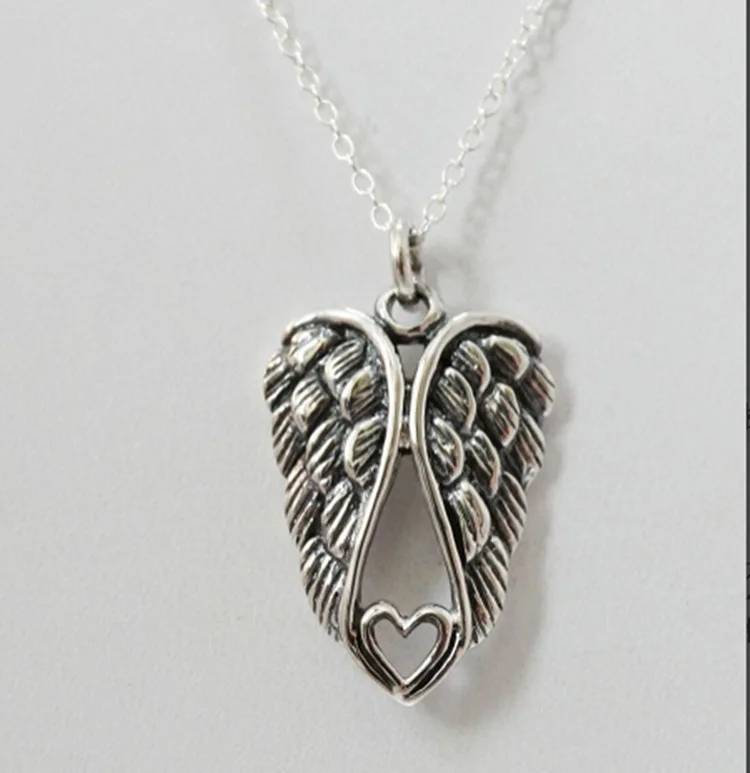 

Hot New Fashion Love Angel Wings Antique Silver Necklace Pendant for Women Girl Punk Party Jewelry Gift