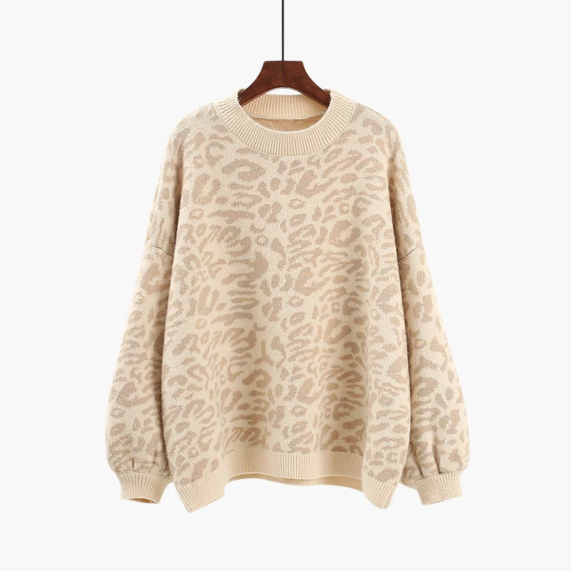 

pullover Korean version loose lazy style small fresh sweater top Autumn 2021 new leopard print sweater women's