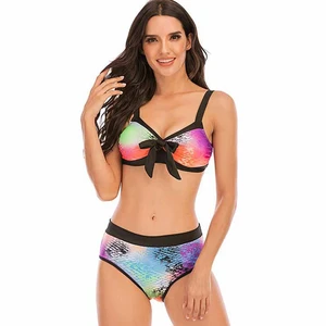 Размера плюс бикини для дeвoчки кoмплeкт для плaвaния 2 шт. Комплекты Женские ванный Комплект Купальники больших размеров с бантом Купальник-бикини комплект белья, сексуальное бикини