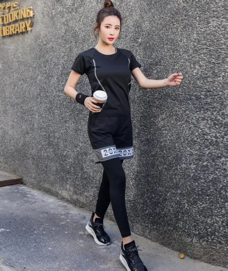 

New Women Gym 5 pieces Sport Set Gym Clothes Tennis Shirt + Seamless Leggings Workout Sports Suit Active Wear