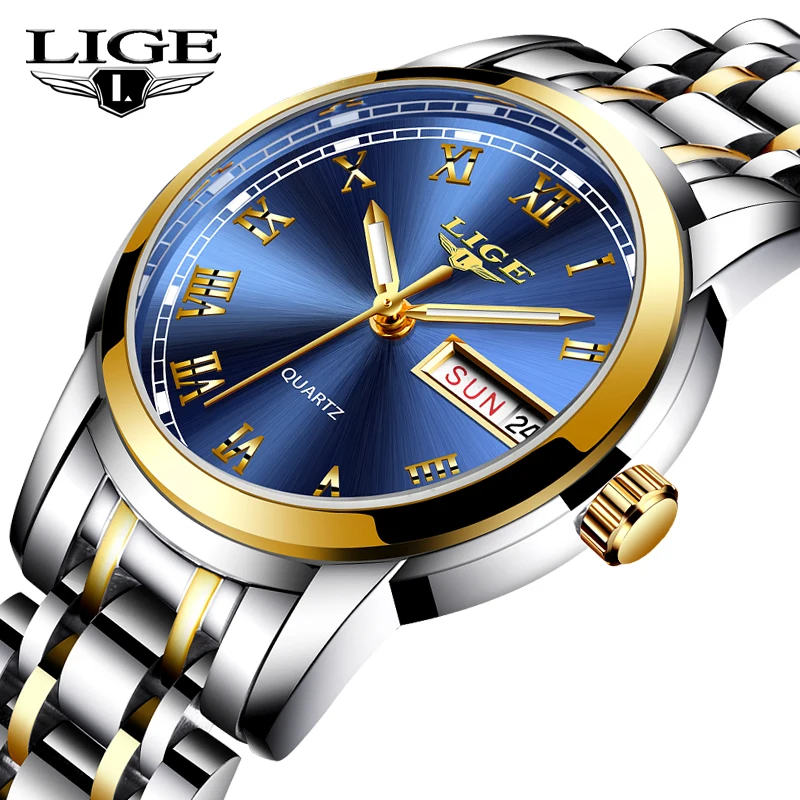 Часы наручные LIGE женские кварцевые модные брендовые Роскошные спортивные
