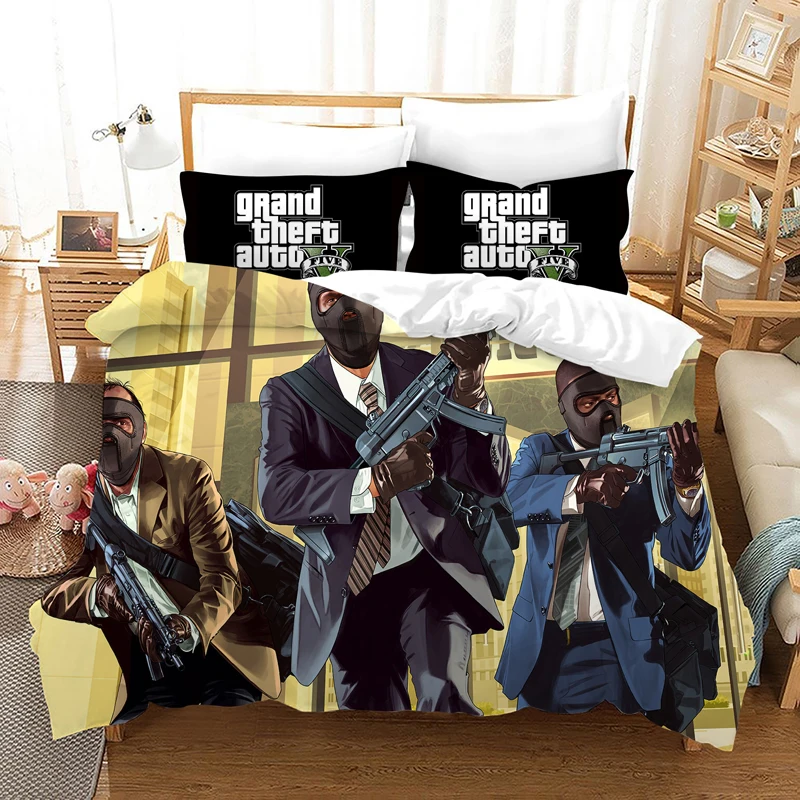 

Game GTA V Bedding Set Cartoon Duvet Covers Pillowcase Grand Theft Auto 5 Comforter Bedding Sets Bed Linens Bedclothes(No Sheet)