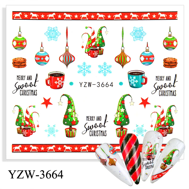 

New Designs Christmas Pattern for Nail Art Decorations Water Sticker Snowflake/Christmas Tree/Gift Slider Nail Decals Polish