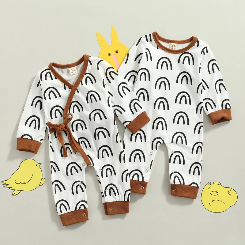 

Детский комбинезон Pudcoco для новорожденных 0-18 месяцев, с длинным рукавом и радужным принтом