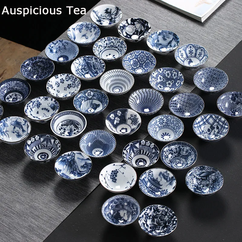 Blue And White Porcelain Teacup Chinese Kung Fu Tea Bowl For Puer Ceramic Atique Glaze Master Cup Kitchen Tea Set Accessories
