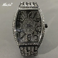 missfox luxury black mens watches with diamond vast dial male quartz wristwatch bling iced out automatic date clock hip hop