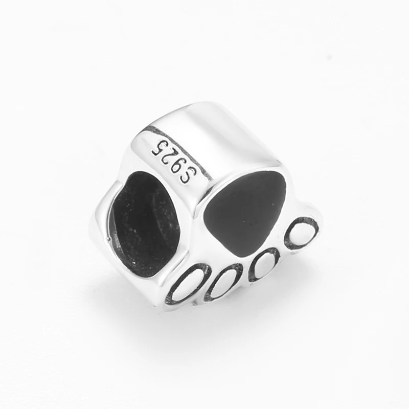 Бусины из серебра 925 пробы с черной эмалью в виде щенячьей лапы для изготовления