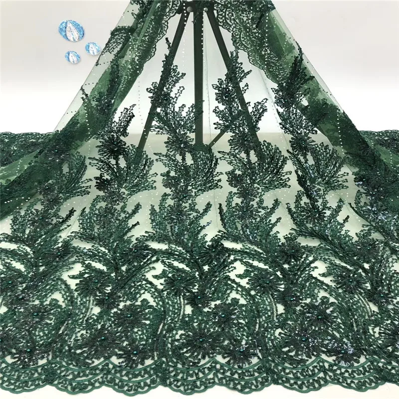 

African sequins Lace Fabric 2020 Mint High Quality Lace French Net Embroidery Tulle lace Fabrics For Nigerian Party dress b14-88