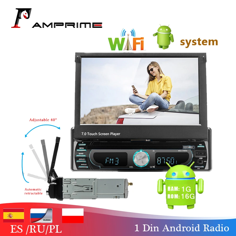 AMPrime Автомагнитола 1Din Android gps навигация аудио стерео " Wifi съемный мультимедийный плеер Поддержка Mirrorlink BT AUX радио