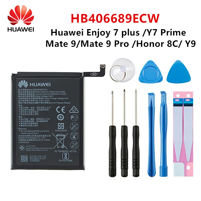 Hua Wei 100% Orginal HB406689ECW 4000mAh Battery For Huawei Enjoy 7 Enjoy 7plus Y7 PrimeTRT-AL00 TL10A TRT-LX1 /LX2/LX23 +Tools