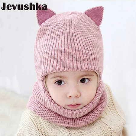 dark pink cat Детская шапка-шлем снуд зимняя кепка для мальчики с помпоными шапки для девочики шапочки для новорожденных HT073 - Цвет: dark pink cat
