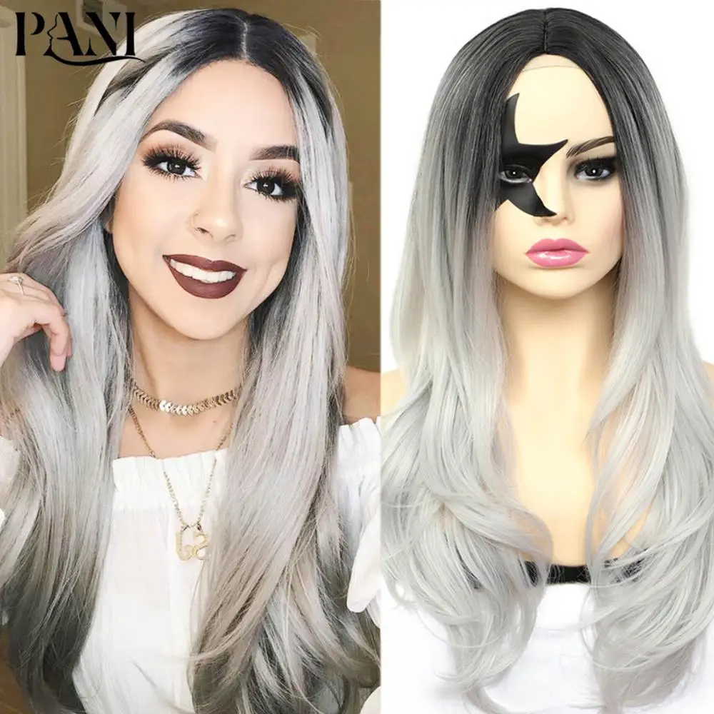 

PANI Body Wave Wig Ombre Sliver Synthetic Wigs for Women Natural Hair Extension Heat Resistant Fiber Fake Hair Cosplay pelucas
