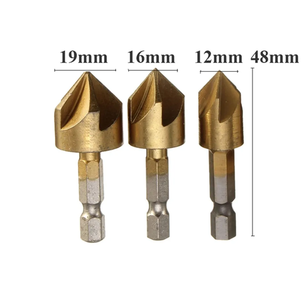 

3pcs HSS Chamfer Countersink Chamfer Drill Bit 1/4 Hex Shank 90 Degree 6mm-19mm.For Chamfering Deburring A.nd.Countersinking