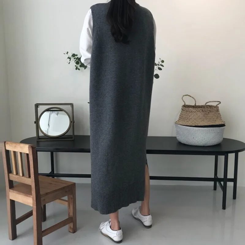 XITAO, вязаное платье с разрезом, модное, новинка, зимнее, длинное, без рукавов, прямое, маленькое, свежее, миноритарное, винтажное, пуловер, платье GCC2820