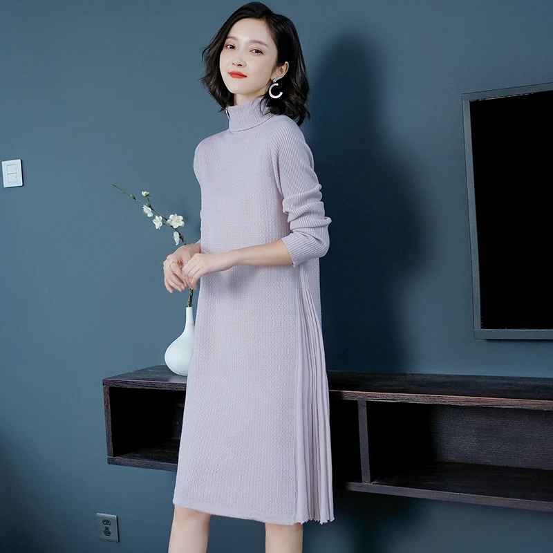 Zhichu/осеннее платье свитер для женщин однотонные вязаные платья с длинным рукавом