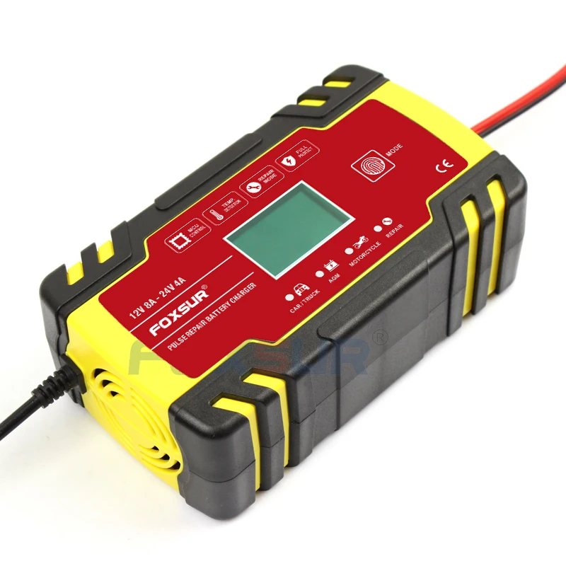 Foxsur 12 в-24 в 8A автомобильное зарядное устройство для ремонта импульсов мотоцикла