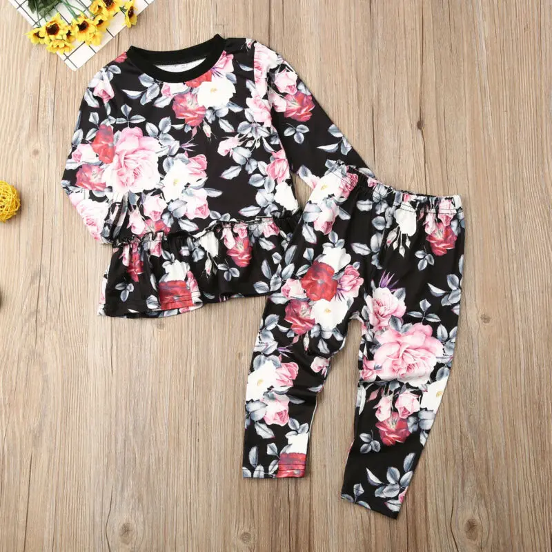 Одежда для маленьких девочек 2019 детский наряд Топ с длинным рукавом и цветочным