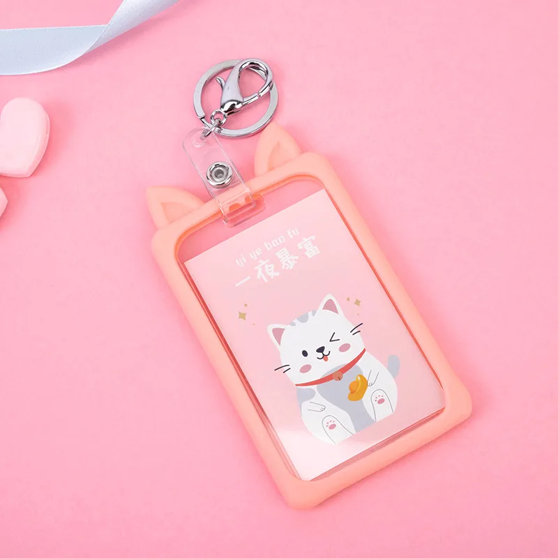 cat B Мультяшные животные, кошка, медведь, кошка, выдвижная катушка для значков, силиконовый держатель для студенческих карт, держатель для автобусной работы, кредитный держатель для карт, чехол - Цвет: cat B