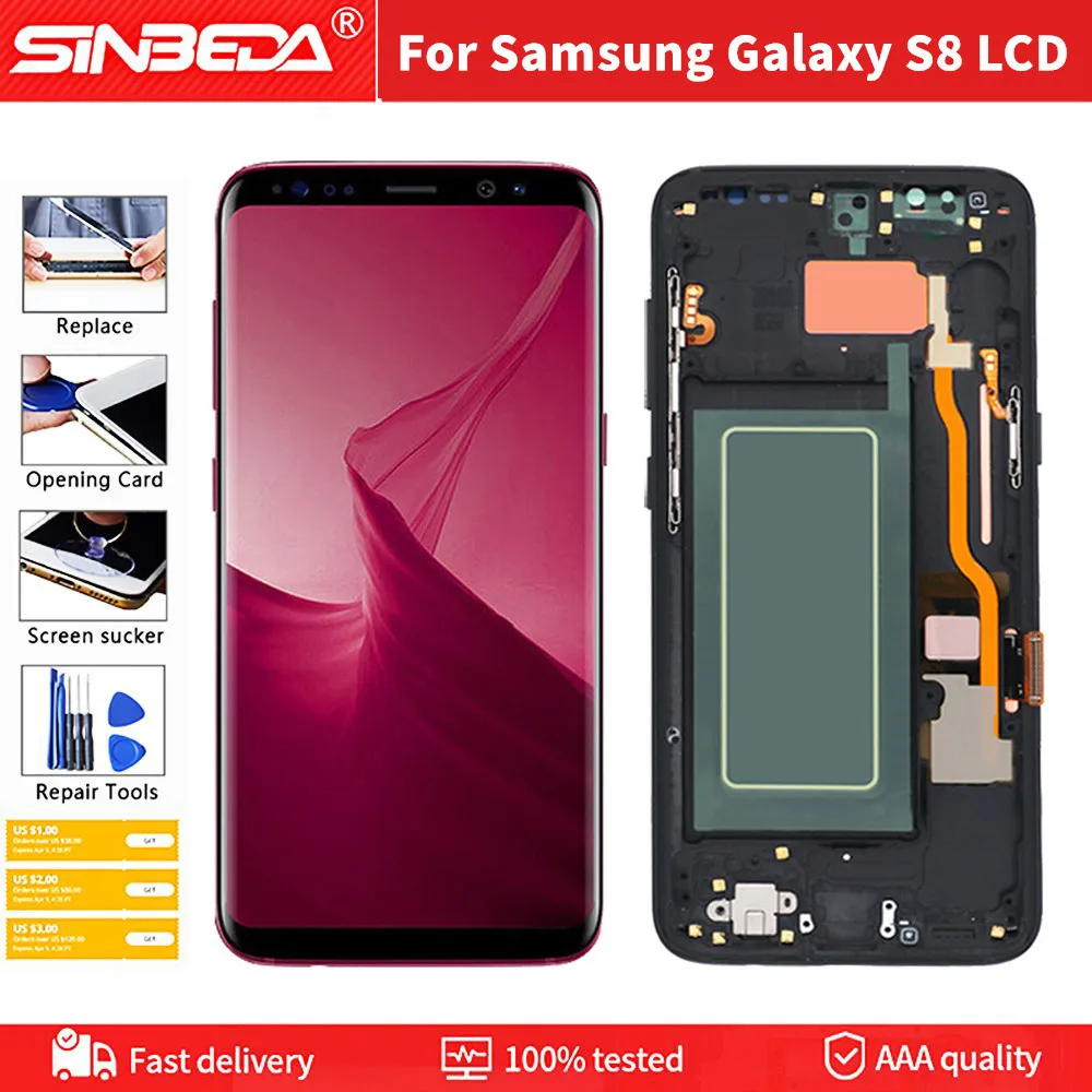 

Дисплей Super Amoled с рамкой для SAMSUNG Galaxy S8, G950F, G950FD
