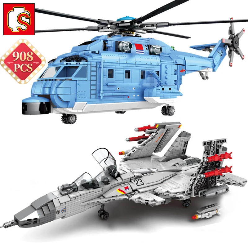 Высокотехнологичный вертолет SEMBO строительные блоки военный перевозчик на базе