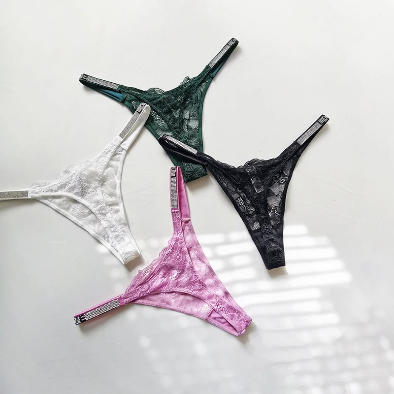 Сексуальное женское нижнее белье стразы кружевные трусики G-стринги прозрачные