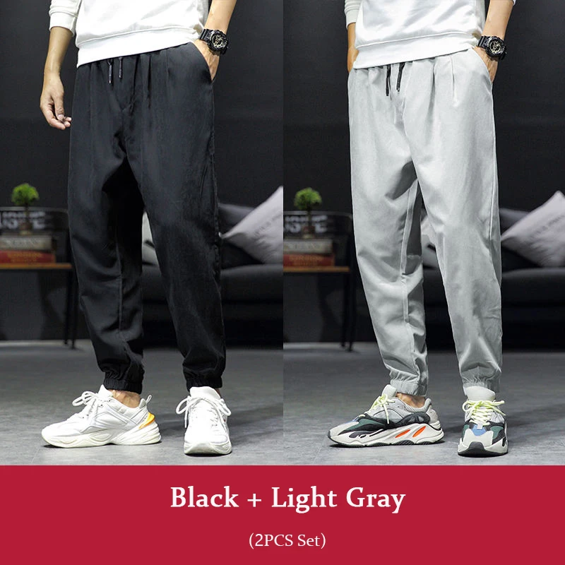 Black Light gray 2 шт. свободные штаны-шаровары для мужчин s Jooggers белые осенние брюки карго по щиколотку повседневные мужские мешковатые спортивные штаны трек - Цвет: Black Light gray