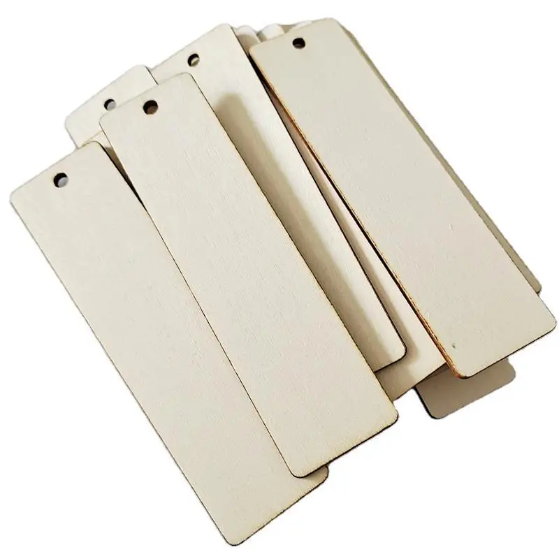 

10pcs Wood Blank Bookmarks Unfinished Wood Hanging Tags Rectangle Shape Blank Ornaments with Holes for Christmas Wedding Decor
