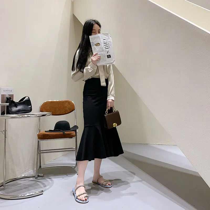 

2021 spring and summer fashion and popular ladies' thick heel set toe new casual slippers 1875