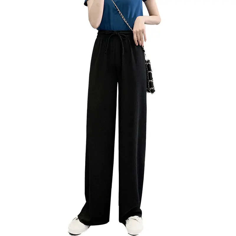 

Knitted Wide-Leg Women's Pants 2021 New Spring and Summer Thin Ice Silk High Waist Drooping Straight Loose-Fitting Mopping