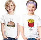 Модные гамбургер и картофеля-фри с принтом для мальчиков и девочек, футболки с коротким рукавом и О-образным вырезом, Детская Повседневная футболка; Детская летняя одежда; KT-2105