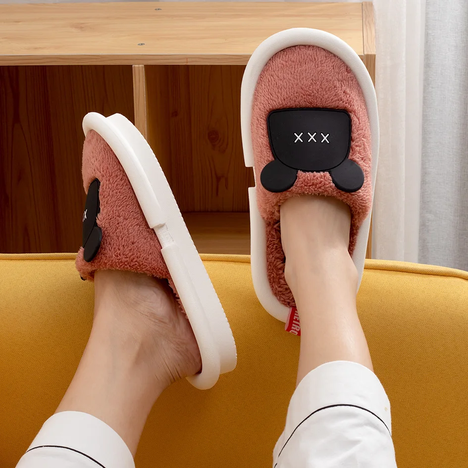 

Winter New Cotton Slippers Female Indoor Home Thick Soled Cotton Shoes Cute Cartoon Lovers Warm Baotou Cotton Slippers Male