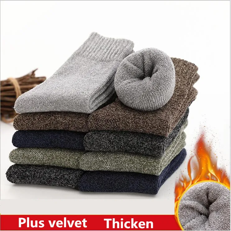 

1 пара зимних теплых плотных теплых шерстяных кашемировых зимних носков, однотонные мужские носки, мужские носки, махровые сапоги, носки для...