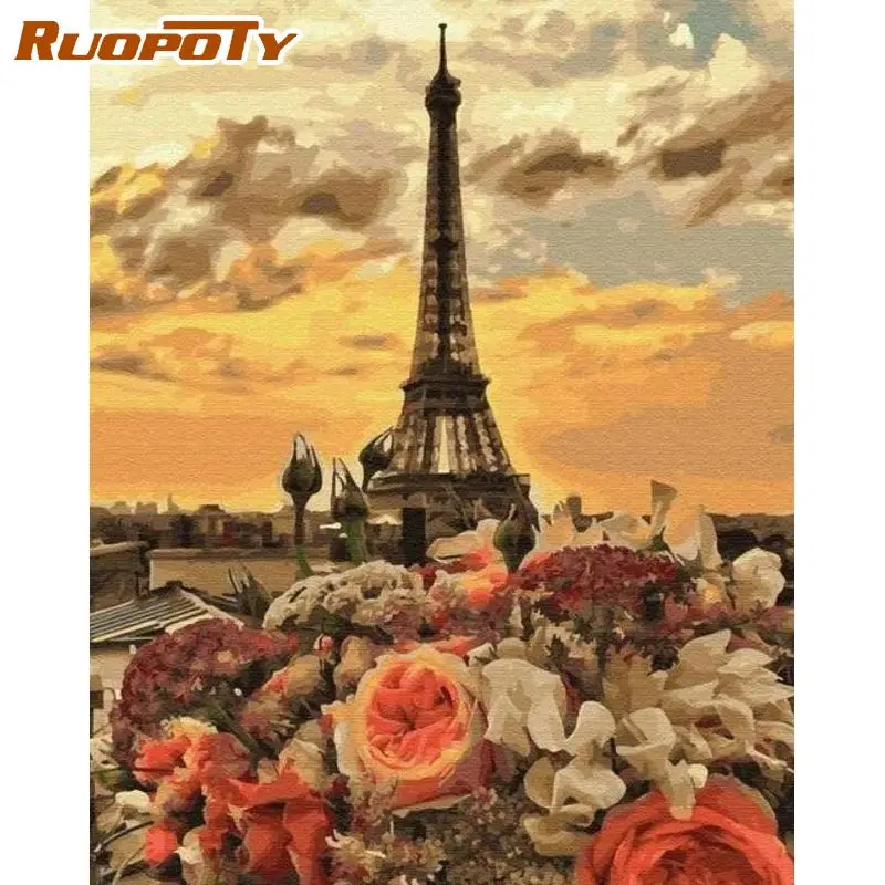 

RUOPOTY Framed Painting By Numbers Sunset Towel Landscape Picture HandPainted 40x50cm Framed On Canvas Home Decor Crafts