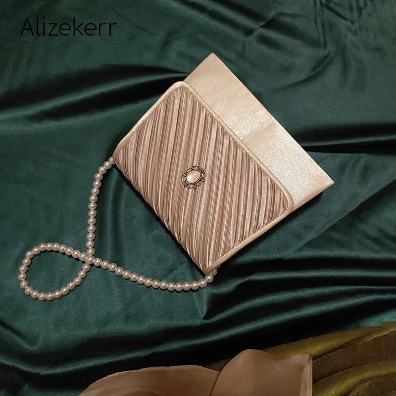 Жемчужные складки вечерняя сумочка Женская Новая Элегантная винтажный