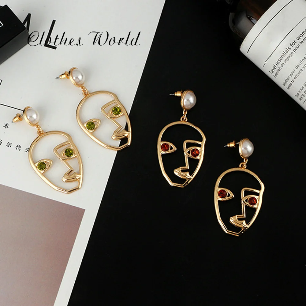 Странное лицо Кристальные стразы висячие серьги женские в виде лица