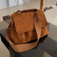 nubuck pu leather flap crossbody bags for women vintage big capacity shoulder bag wide strap luxury handbags women bags designer