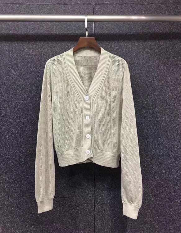 

2021 new women fashion all-match V-neck long-sleeved hollow knit cardigan 719