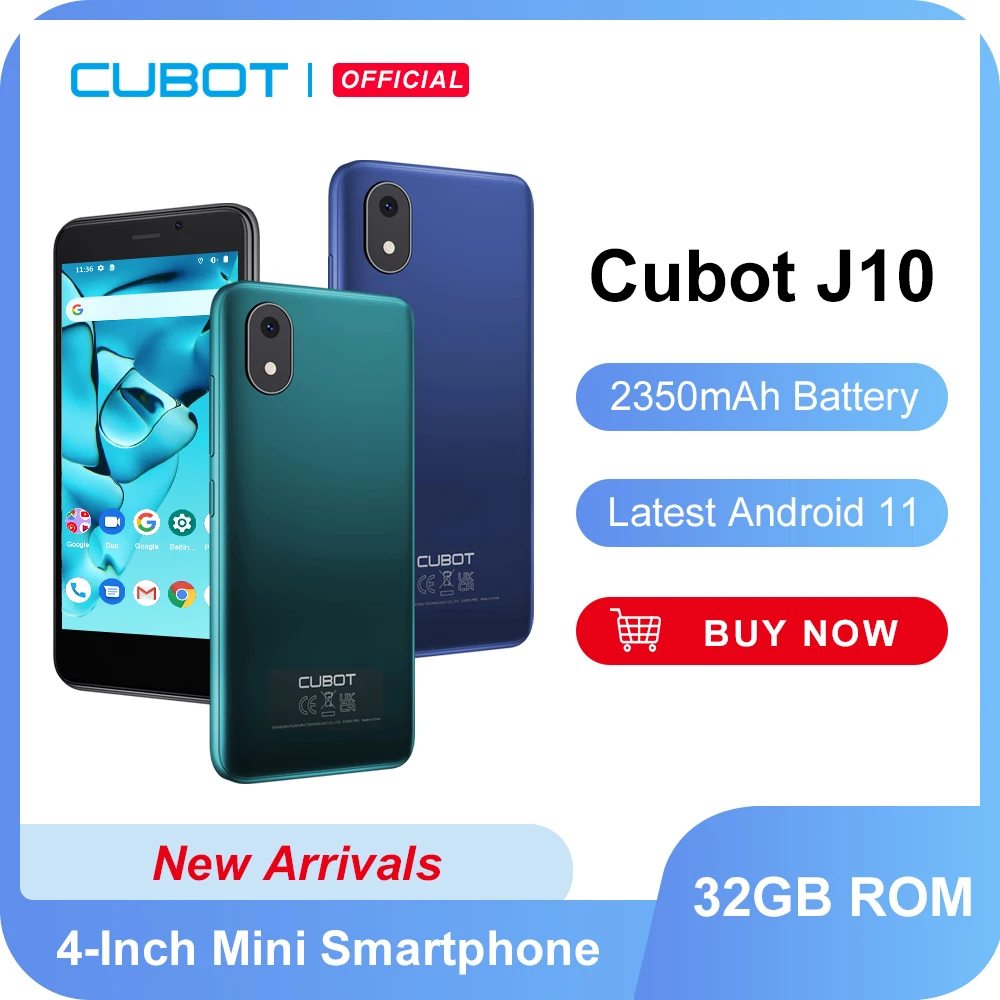 Cubot J10, smartphone, Android 11, tela de 4 polegadas, telefones celulares MINI, 32 GB de RAM, Dual SIM 3G, identificação facial, bateria de 2350 mAh, câmera traseira de 5 MP, celular barato com frete grátis (0)