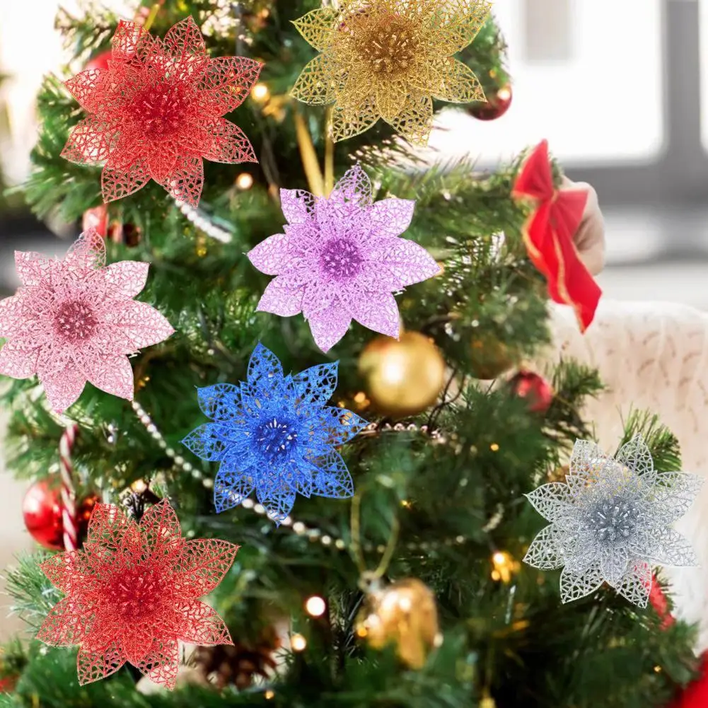 

10Pcs/Set Artificial Christmas Flower Simulated Easy to Use Plastic Realistic Wreath Fake Flower Decor for Home