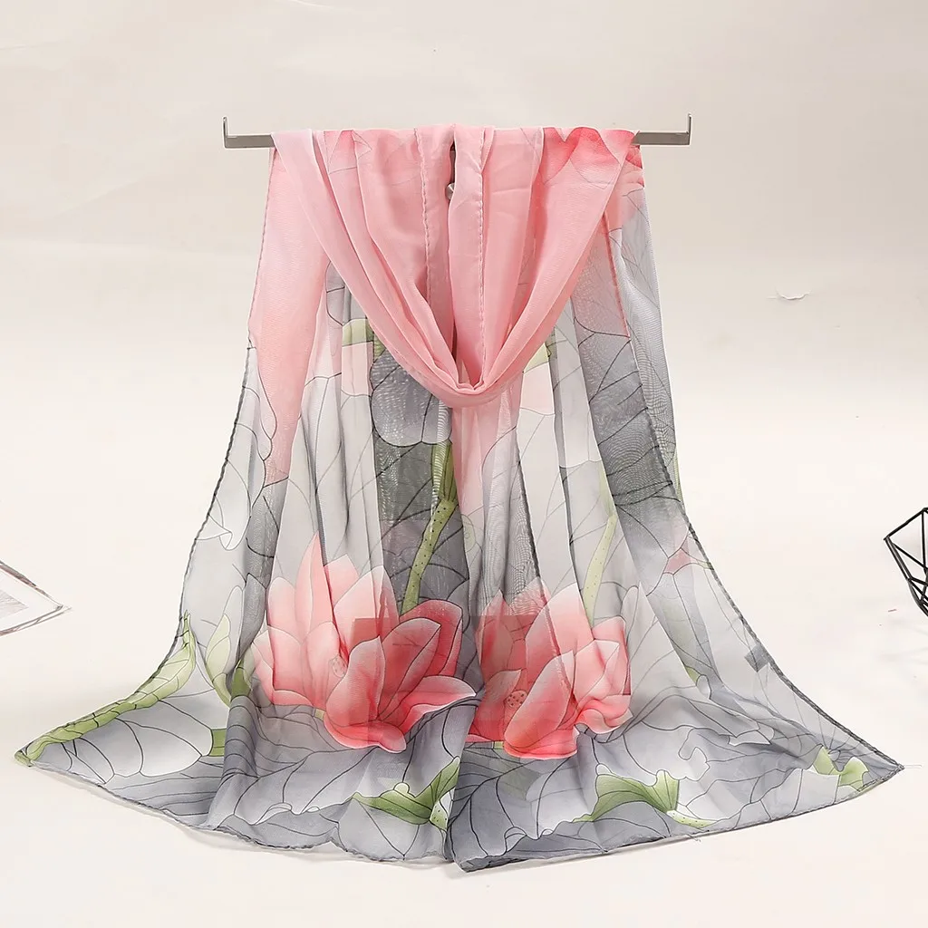 2019 Женский мягкий тонкий шифоновый шелковый шарф шарфы с цветочным принтом шаль