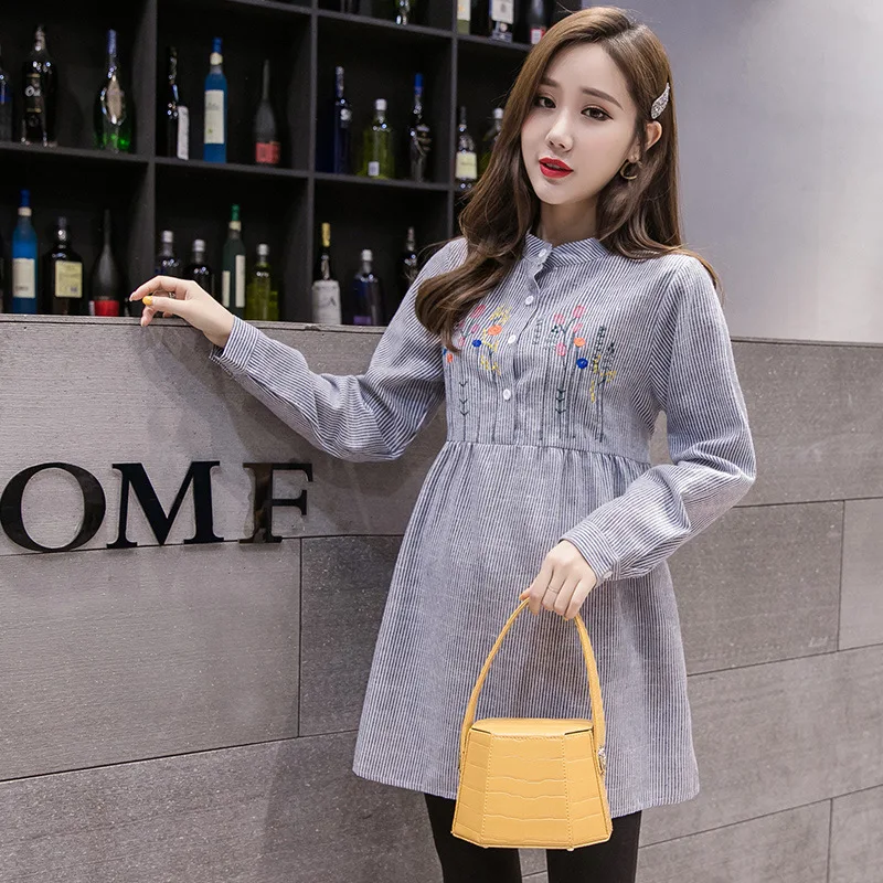 Платья с вышивкой и длинным рукавом для беременных платья блузки Рубашки Топы