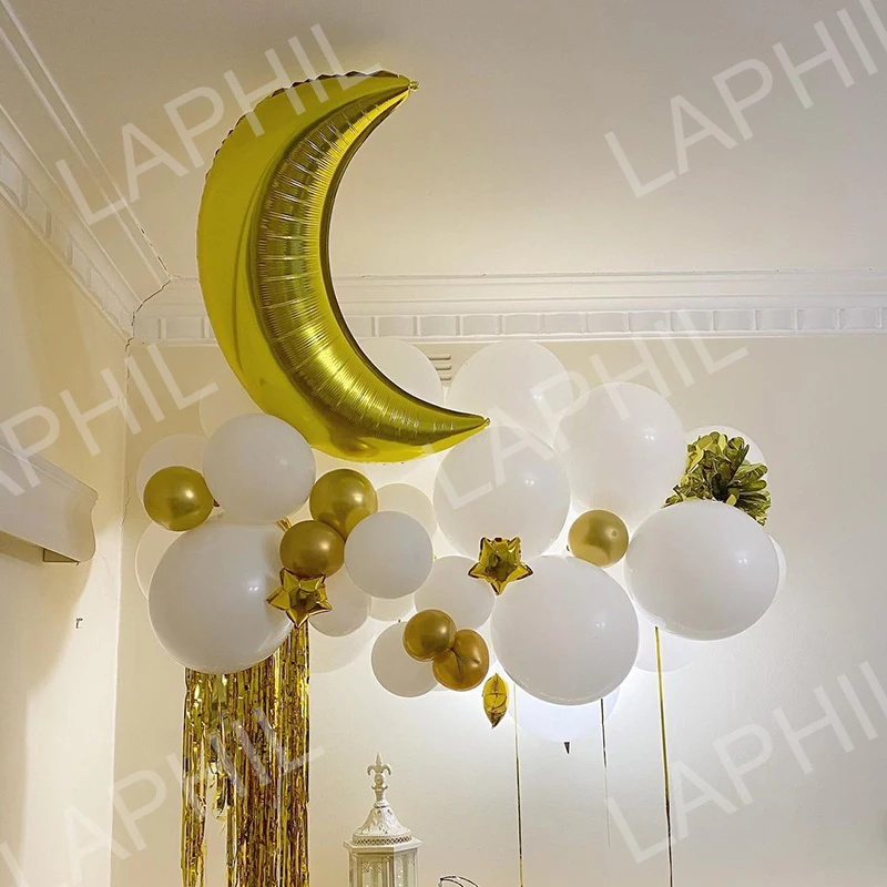 Juego de Globos de fiesta EID de oro y plata, decoraciones de Ramad&aacute;n para el hogar, confeti, Balon, EID, MUBARAK, Globos de fiesta-4