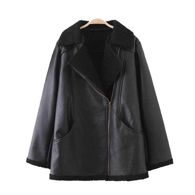 Женская короткая куртка из ПУ кожи свободная утепленная большого размера 4XL G731