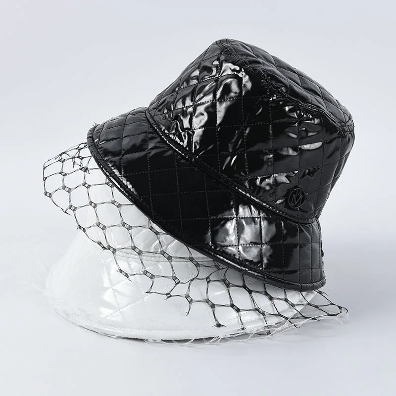 Новые осенне зимние женские шапки из искусственной кожи с вуалью модные шляпы УФ