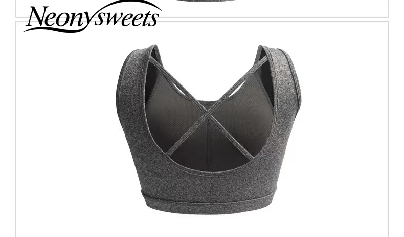 

Neonysweets Women Yoga Sport Bra Women Shockproof Sexy Gray Sports Bras Breathable Athletic Fitness Running Gym Vest Tops