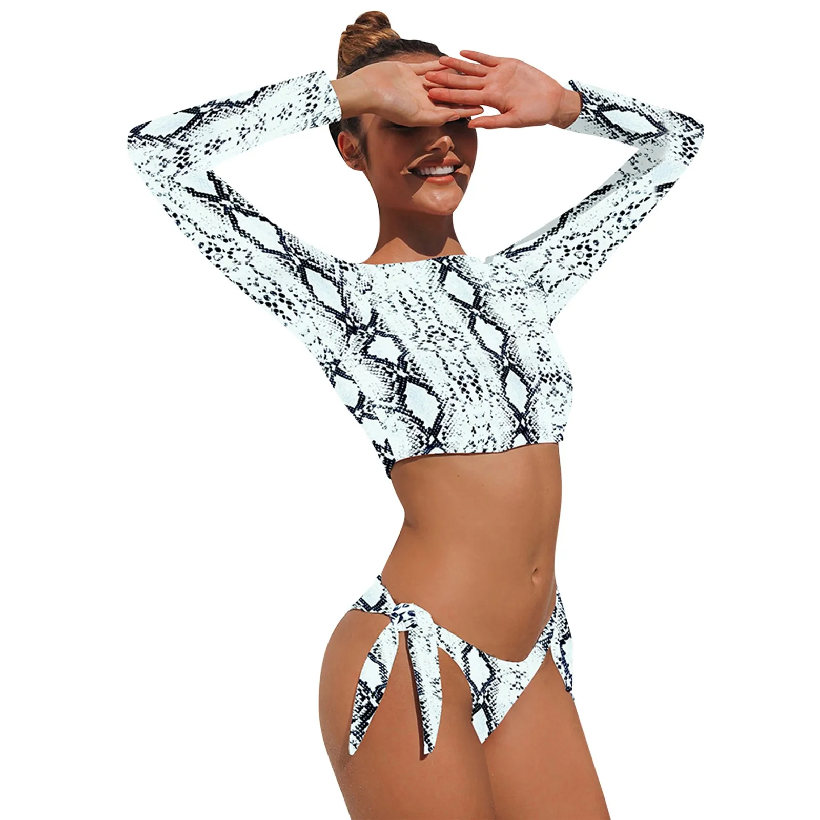 

Sexy Women Bikinis set 2021 Animal Print Long-Sleeved Sunscreen Strappy Split Swimsuit for summer Biquini кђпалник женский