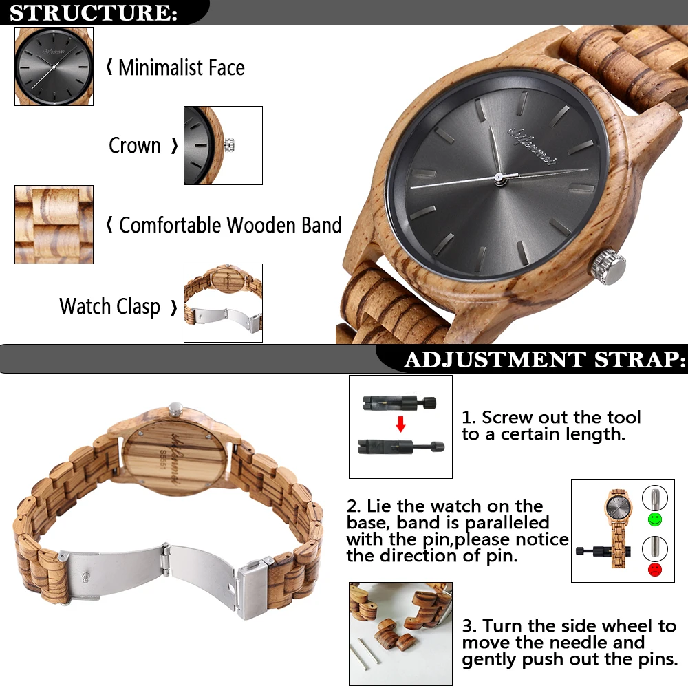 

shifenmei Watches Mens Handcrafted Zebra Wood Watch with Wooden Box Gift Quartz Wristwatch Man Clock LOGO Customization