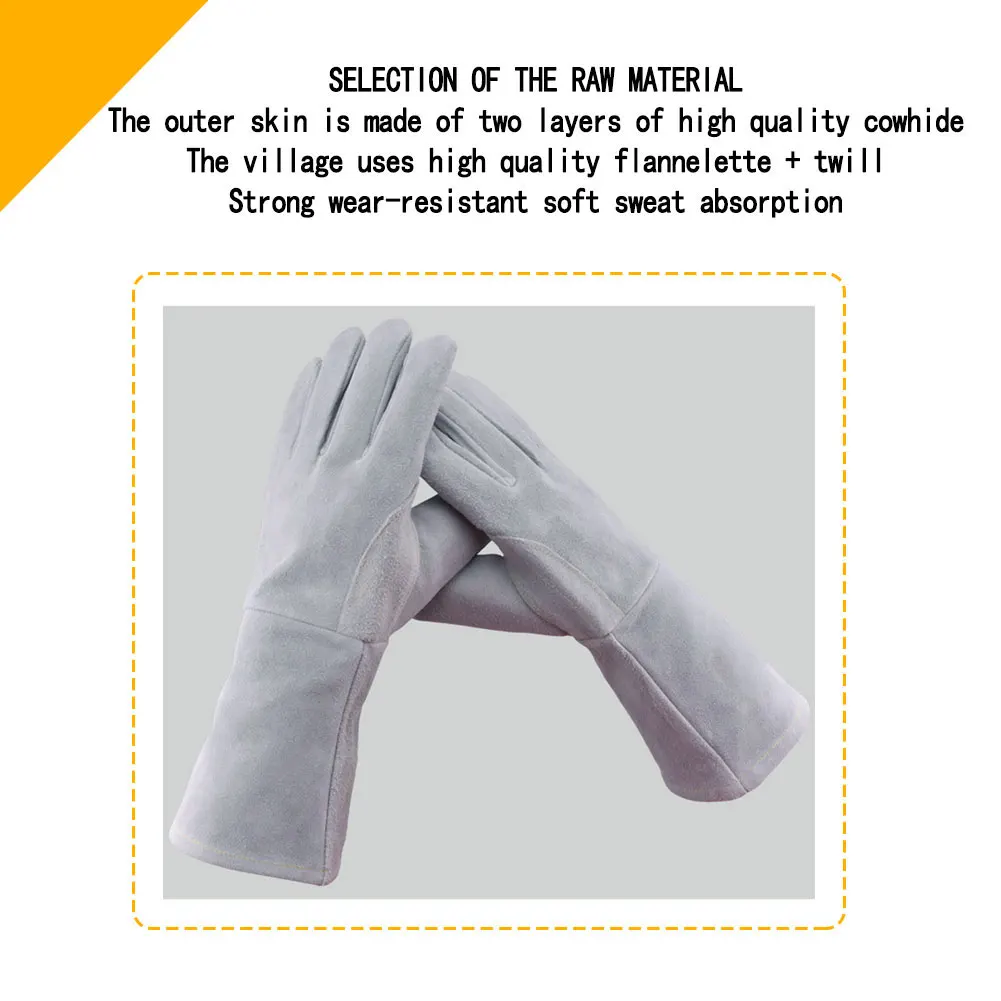 

1 Pair Welding Gloves Leather Heat Wear Resistant Welder Thicken Long Gauntlets for Gardening Stove Oven BBQ Forearm Protection