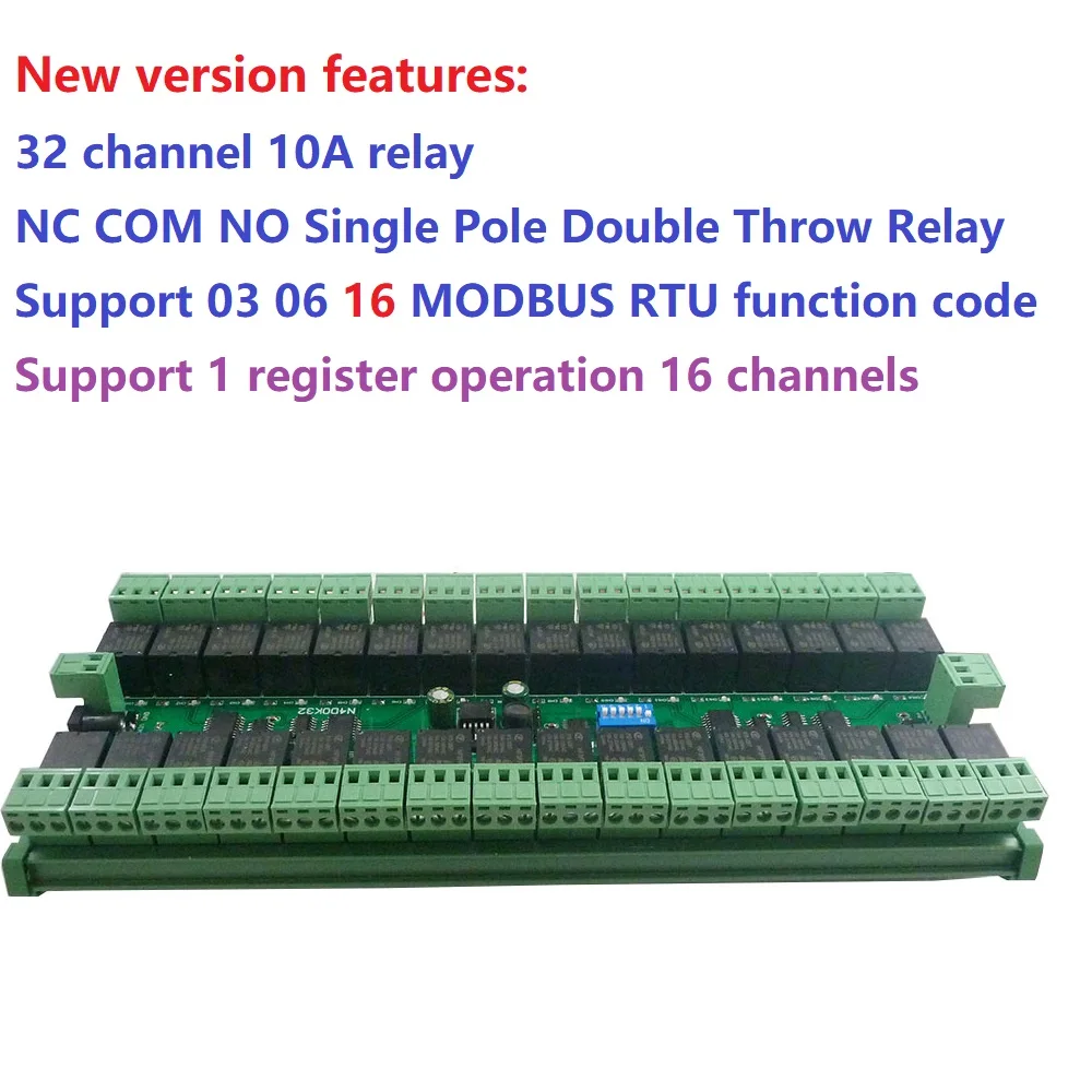 32ch 03 06 16 MODBUS RTU DC 12В 24В RS485 SPDT релейная плата 485 шина переключатель дистанционного
